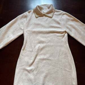 H&M Collared Knit Sweater Dress with Pearl Embellished Collar Cream